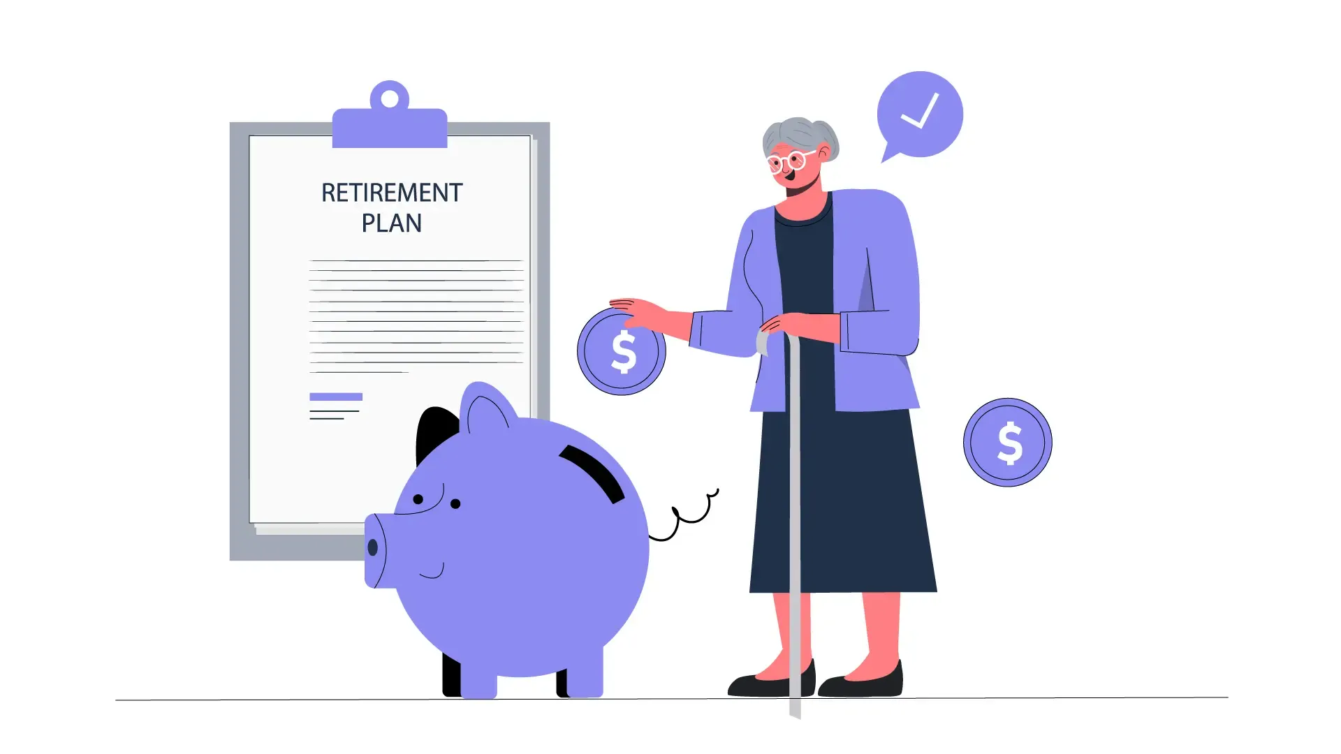 Vector Illustration of Retirement Savings Elderly Woman Investing Money image